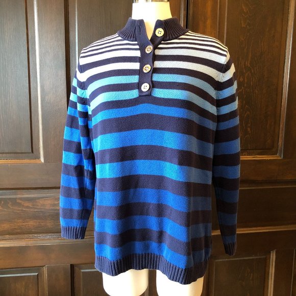 Vintage Liz Claiborne Woman Blue Ombre Striped Sweater Mock Neck Size 1X - Picture 1 of 7